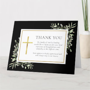 Carte De Remerciements Black Gold Christian Funeral Aquarelle verte