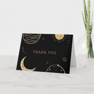 Carte De Remerciements Black Gold Galaxy Lune Star Baby shower garçon