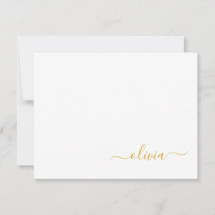 Carte De Remerciements Black Gold Modern Script Girl Monogramme Nom