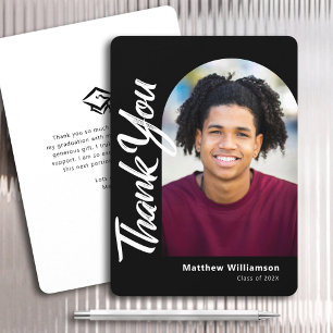 Carte De Remerciements Black Graduation Photo Bold Arch Type de script bl