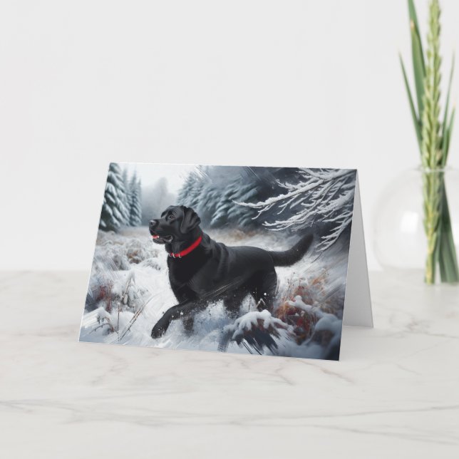 Carte De Remerciements Black Labrador Retriever Dog in the Snow Card (Devant)