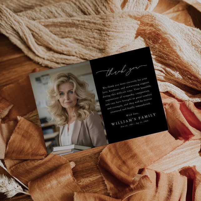 Carte De Remerciements Black Photo Message Funeral (Créateur téléchargé)