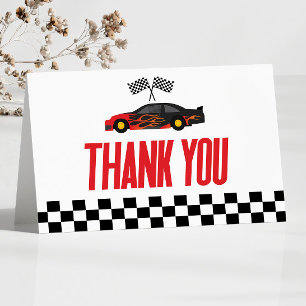 Carte De Remerciements Black Red Flame Race Car Racecar Baby shower