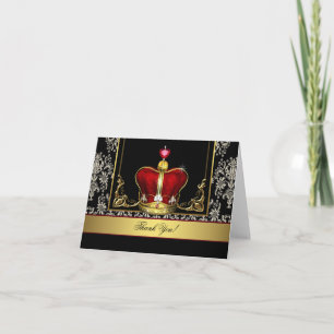 Carte De Remerciements Black Red Gold Crown King Prince Thank
