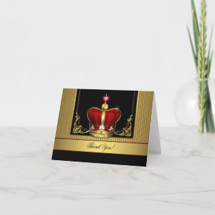 Carte De Remerciements Black Red Gold Crown King Prince Thank