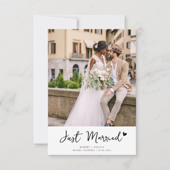Carte De Remerciements Black Script Photo Wedding Announcement (Devant)