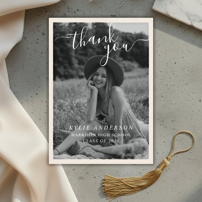 Carte De Remerciements Black Tassel Senior Photo High School Graduation  (Black Tassel Senior Photo High School Graduation Thank You Card)