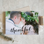 Carte De Remerciements Black Thankful Moderne Calligraphie Mariage photo<br><div class="desc">Carte de remerciements photo | Merci à la famille et aux amis d'avoir participé à votre journée spéciale avec ce carte de remerciements mariage personnalisable. Ce carte de remerciements photo est doté de calligraphie moderne. Personnalisez en ajoutant vos détails. Ce carte de remerciements mariage photo est disponible sur d'autres cartes....</div>