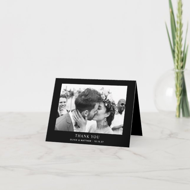 Carte De Remerciements Black Tie Wedding | Modern Simple Folded Photo (Devant)