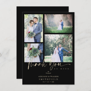 Carte De Remerciements Black Trendy Collage Mariage 4 Photos