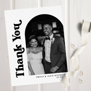 Carte De Remerciements Black & White Arch & Retro Type Photo Wedding