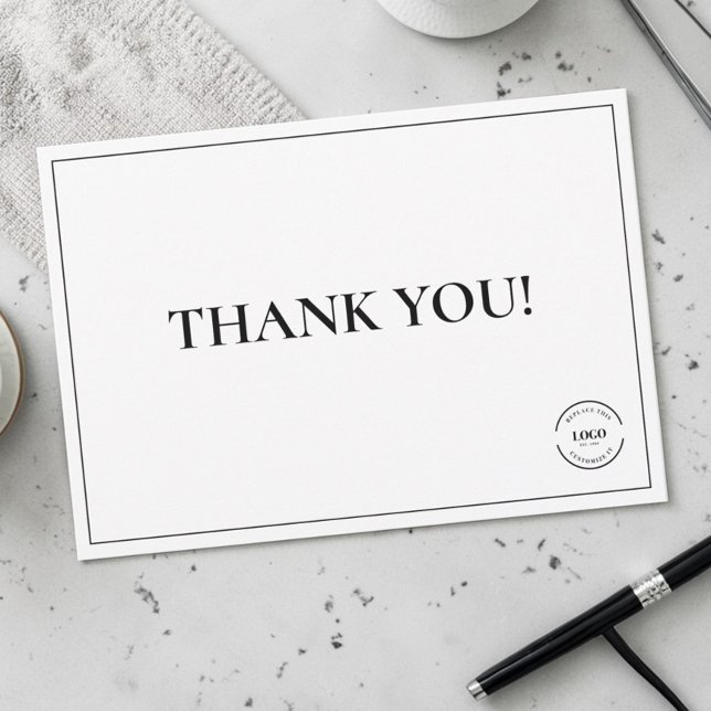 Carte De Remerciements Black White Company Logo Custom Simple (Simple thank you note card from business.)