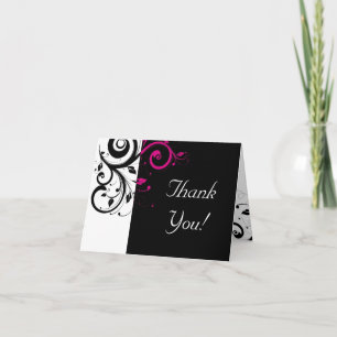 Carte De Remerciements Black, White, Fuchsia Reverse Swirl Thank You