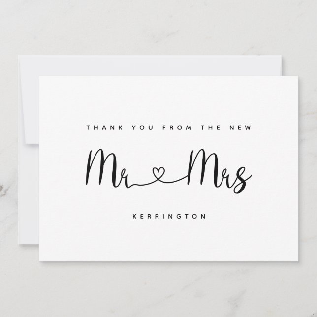 Carte De Remerciements Black White M & Mme Gold Chevron Motif Mariage (Devant)