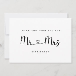 Carte De Remerciements Black White M & Mme Gold Chevron Motif Mariage