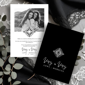 Carte De Remerciements Black & White Mrs & Mrs Ornamental Flourish LGBT