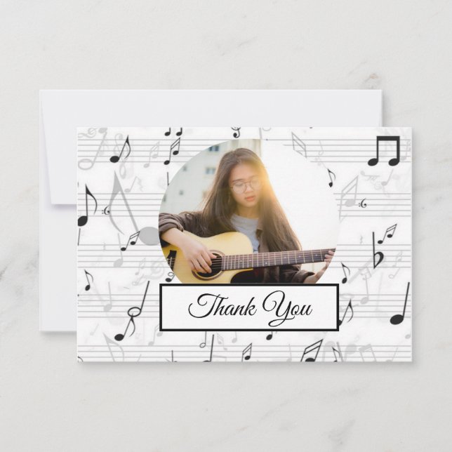 Carte De Remerciements Black White Music Note Musicien Motif Photo (Devant)