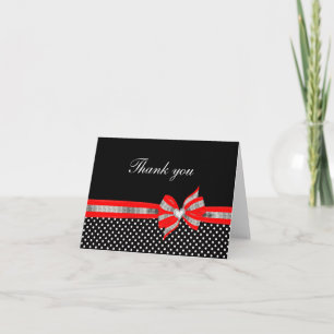 Carte De Remerciements Black White Red Polka Dot Thank You Card