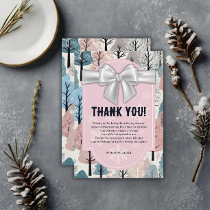 Carte De Remerciements blanc Baby shower de la forêt d'hiver