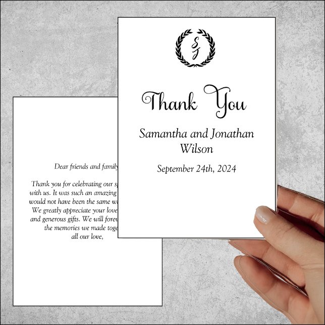 Carte de remerciements blanc de monogramme élégant (Créateur téléchargé)