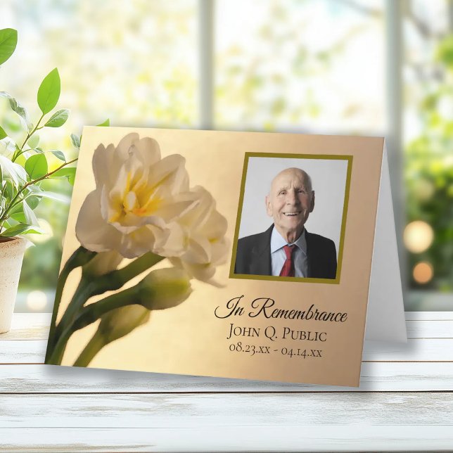 Carte De Remerciements Blanc Double Daffodiques Funérailles Sympathie Mer (Créateur téléchargé)