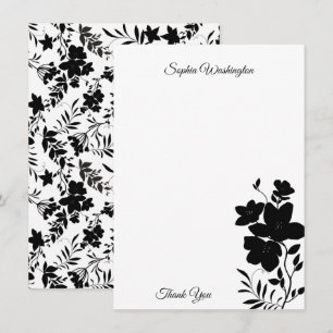 Carte De Remerciements Blanc et noir floral moderne