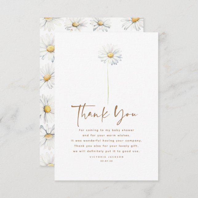 Carte De Remerciements Blanc Fleur marguerite mignonne Élégant petit Merc (Devant / Derrière)