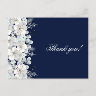 Carte de remerciements blanc fleur sakura bleu mar
