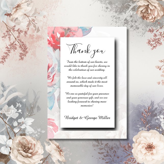 Carte De Remerciements blanc Floral aquarelle fleur sauvage rose mariage (Créateur téléchargé)