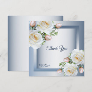 Carte De Remerciements Blanc Floral Élégant Bleu Gris