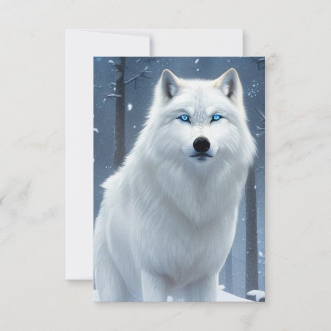 Carte De Remerciements Blanc Wolf Blue Eyes Art Imaginaire original (Devant)