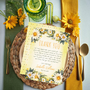 Carte De Remerciements BLANCHE   Baby shower floral de marguerites jaunes