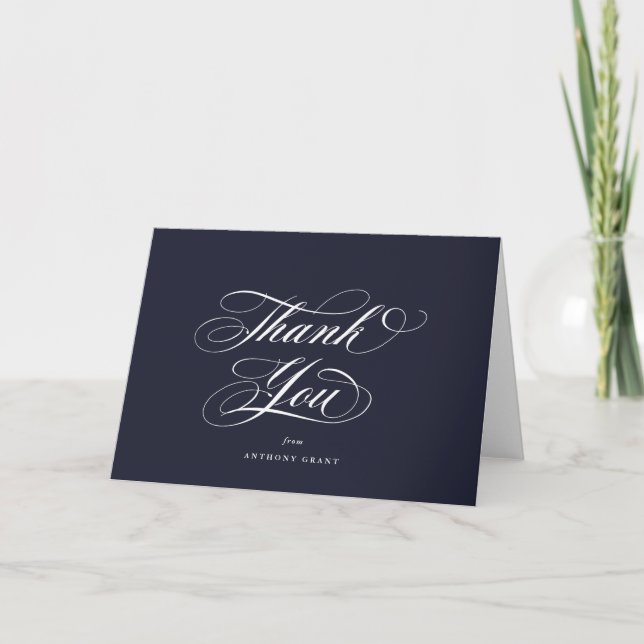 Carte De Remerciements Blank Dark Navy Elegant Script Graduation (Devant)