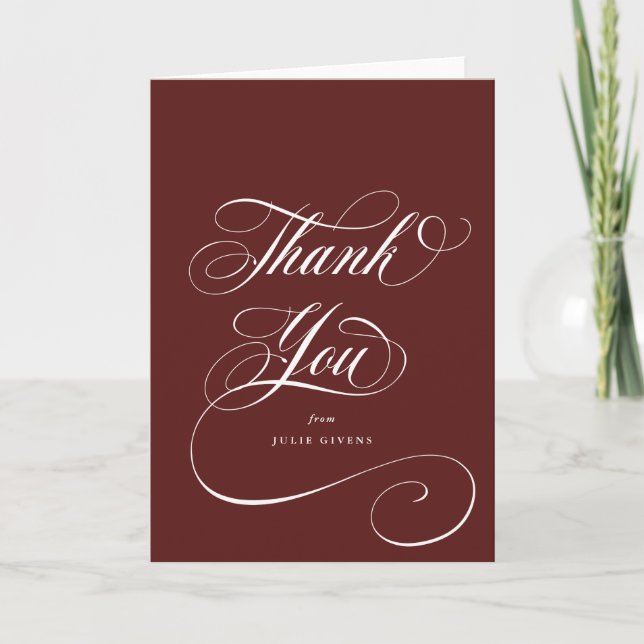 Carte De Remerciements Blank Maroon Elegant Script Graduation (Devant)