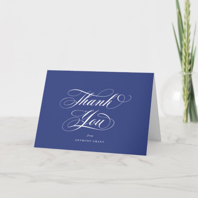 Carte De Remerciements Blank Royal Blue Élégant Script Graduation (Devant)