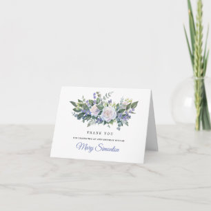 Carte De Remerciements Bleu blanc Floral 60e anniversaire Photo
