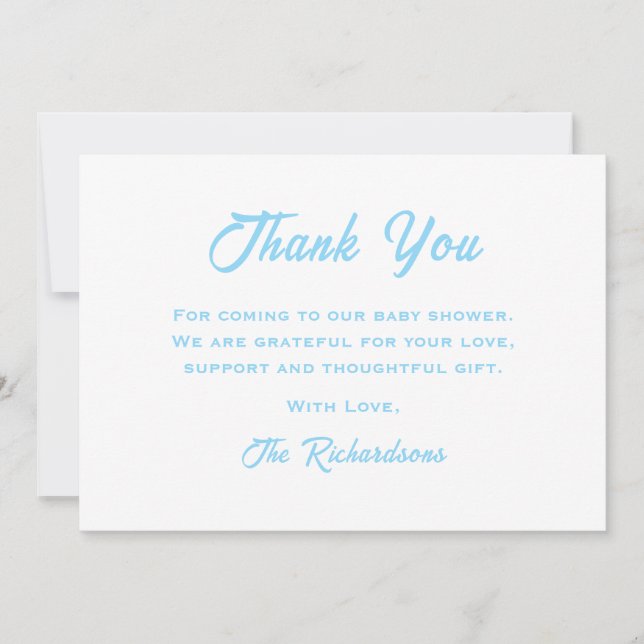 Carte De Remerciements Bleu Blanc Pieds Baby shower Amusant Branché Son U (Devant)