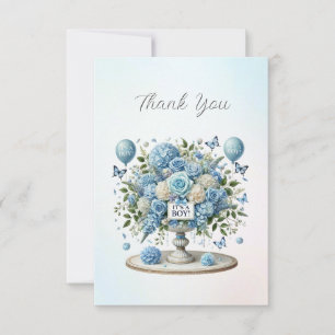 Carte De Remerciements Bleu blanc Vase Floral