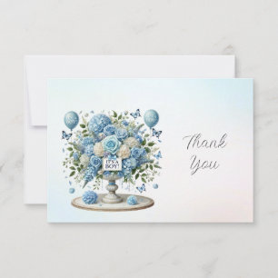 Carte De Remerciements Bleu blanc Vase Floral