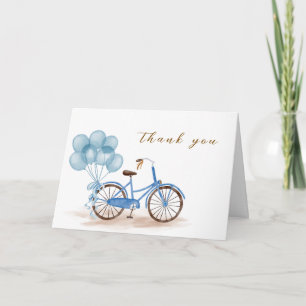 Carte De Remerciements Bleu Bonjour Bébé Ballon Bicyclette Baby shower