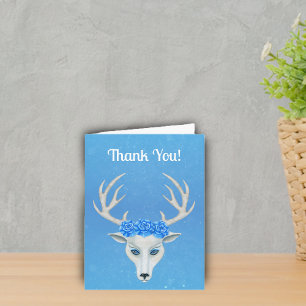 Carte De Remerciements Bleu cerf blanc magique Yeux Rose Antlers