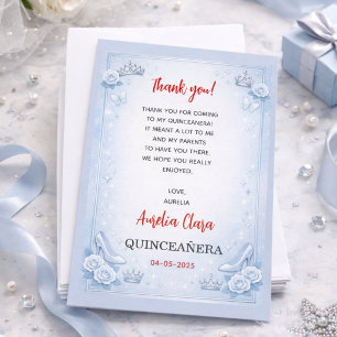 Carte De Remerciements Bleu Clair Argent Princesse Quinceanera Anniversai