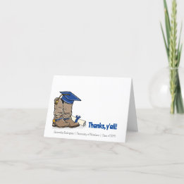 Carte De Remerciements Bleu de la casquette de graduation et amorçage Cow