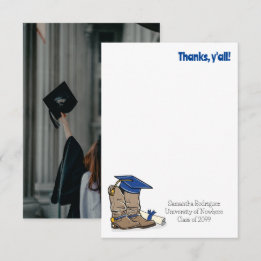 Carte De Remerciements Bleu de la casquette de graduation et amorçage Cow