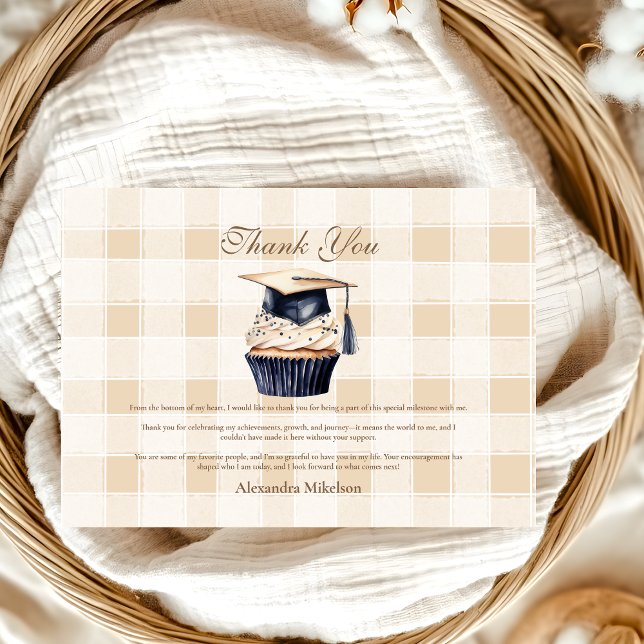 Carte De Remerciements Bleu de la marine Floral Graduation (Créateur téléchargé)