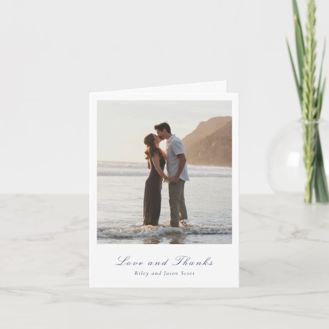 Carte De Remerciements Bleu de la Marine Propre Mariage élégant (Devant)