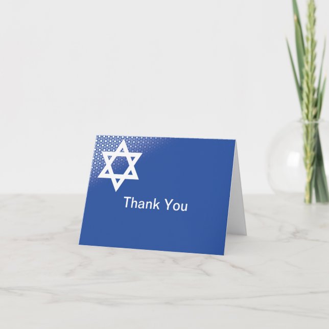 Carte de remerciements bleu de Mitzvah de barre (Devant)