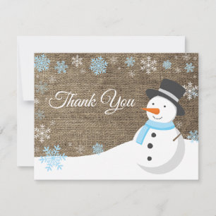 Carte de remerciements Bleu de Noël Snowman