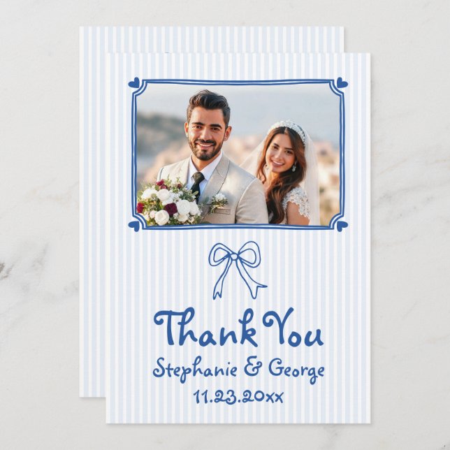 Carte De Remerciements Bleu dessiné à la main gribouillis mariage photo (Devant / Derrière)