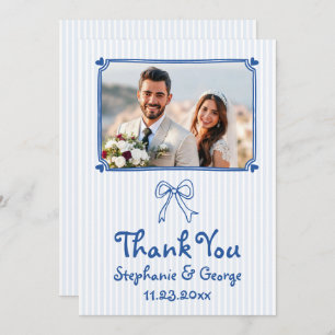 Carte De Remerciements Bleu dessiné à la main gribouillis mariage photo